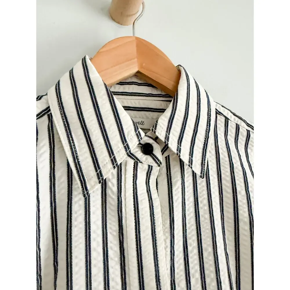 Madewell | NWT Tucked Mini Shirtdress Grey Variegated Stripe | Sz 00 - Picture 4 of 12